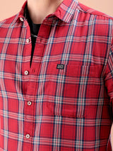 Men's Slim Fit Checkered Full Sleeves Spread Collar Casual Shirt