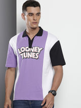 Men's Boxy Looney Tunes Printed Polo Collar Tshirt