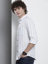 Men's Regular Fit Striped Full Sleeves Cutaway Collar Casual Shirt