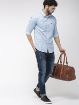 Men's Slim Fit Abstract Printed Full Sleeves Spread Collar Casual Shirt