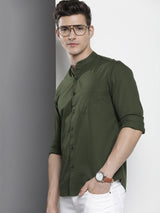 Men's Regular Fit Solid Full Sleeves Mandarin Collar Casual Shirt