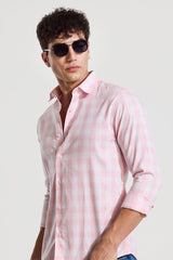 Men's Pink Casual Slim Fit Checkered Full Sleeves Shirt
