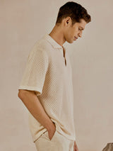 Men's Beige Casual Relaxed Fit Printed Half Sleeves Polo Tshirt