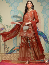 Women's Rust Regular Kurta Sets