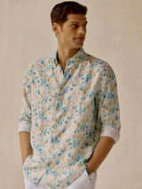 Men's Blue Casual Slim Fit Printed Full Sleeves Shirt