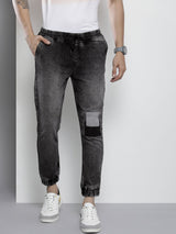 Men's Slim Fit Solid Mid Rise Stretchable Denim Joggers