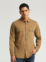 Mens Brown Casual Regular Solid Full Sleeves Shirt