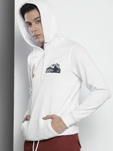 Men's White Casual Hood Neck Graphic Full Sleeves Hoodie