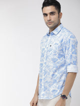 Men's Slim Fit Abstract Printed Full Sleeves Cutaway Collar Casual Shirt