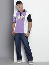 Men's Boxy Looney Tunes Printed Polo Collar Tshirt