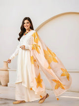 Women's Off White Roman Silk 3 Pieces Kurta Set
