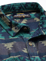 Men's Green Casual Regular Fit Textured Full Sleeves Shirt