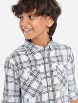 Boys Grey Casual Printed Regular Fit Full Sleeves Shirt