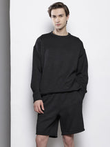Men's Black Casual Regular Fit Solid Full Sleeves Co-ords Set