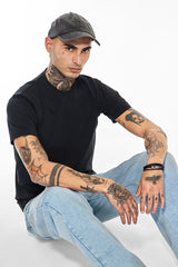 Men's Black Casual Slim Fit Solid Half Sleeves Tshirt