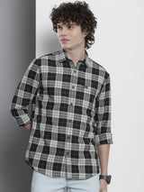 Men's Regular Fit Checkered Full Sleeves Cutaway Collar Casual Shirt