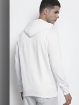 Men's White Casual Hood Neck Graphic Full Sleeves Hoodie