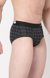 Men's Black Checks Mid-Rise Printed Brief
