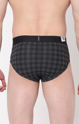 Men's Black Checks Mid-Rise Printed Brief