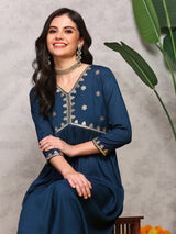 Women's Blue 2 Pieces Set Kurta with Bottom