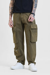 Men's Olive Relaxed Fit Multi-Pocket Cargo Pant