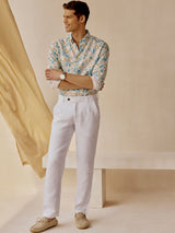 Men's Blue Casual Regular Fit Printed Full Sleeves Shirt