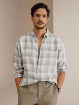 Men's Grey Casual Regular Fit Checkered Full Sleeves Shirt