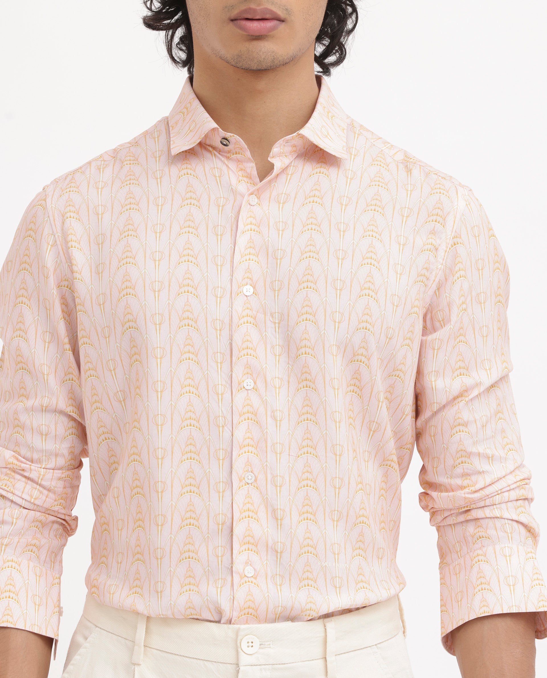 Men's Pink Casual Regular Fit Printed Full Sleeves Shirt