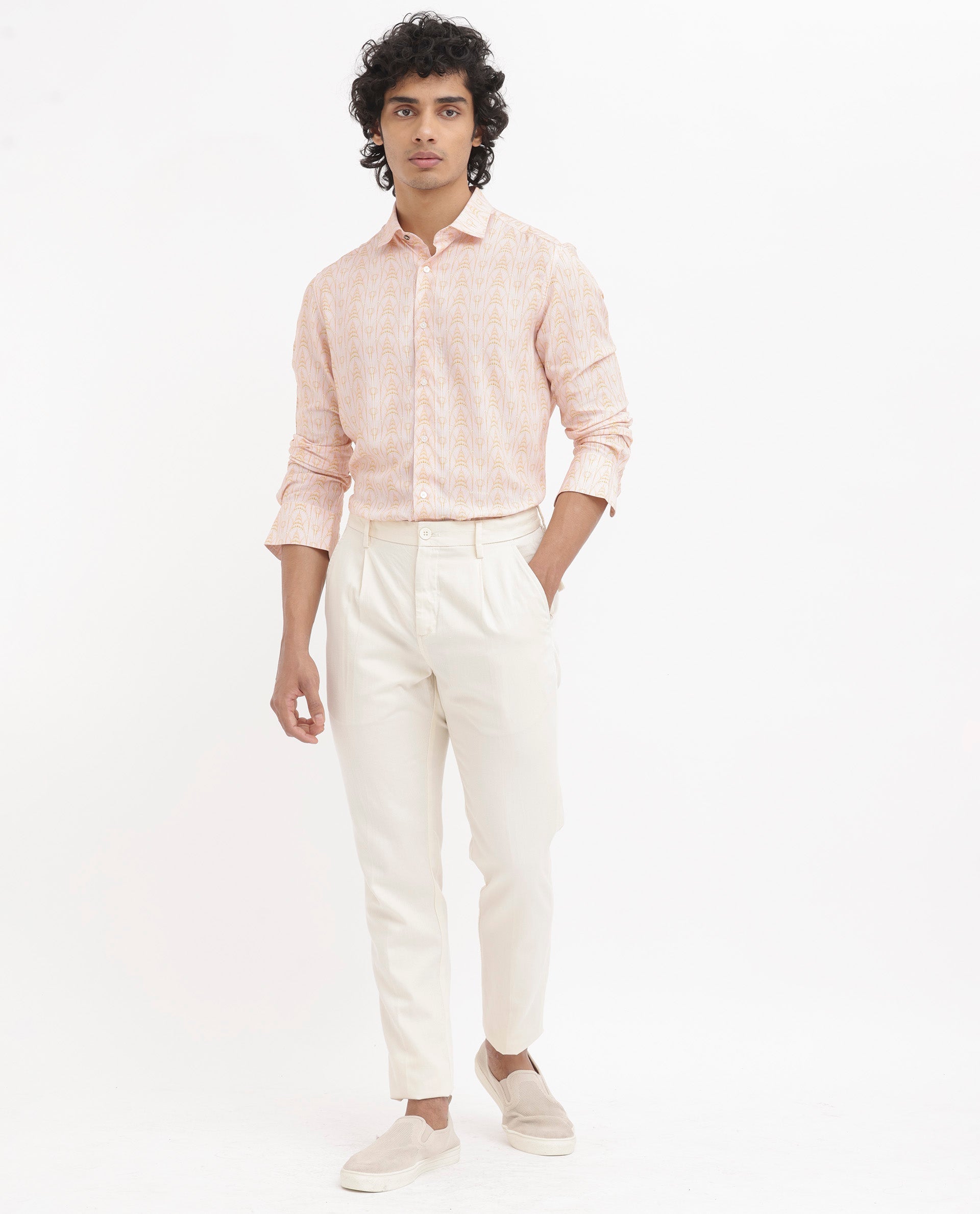 Men's Pink Casual Regular Fit Printed Full Sleeves Shirt