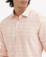 Men's Pink Casual Regular Fit Printed Full Sleeves Shirt