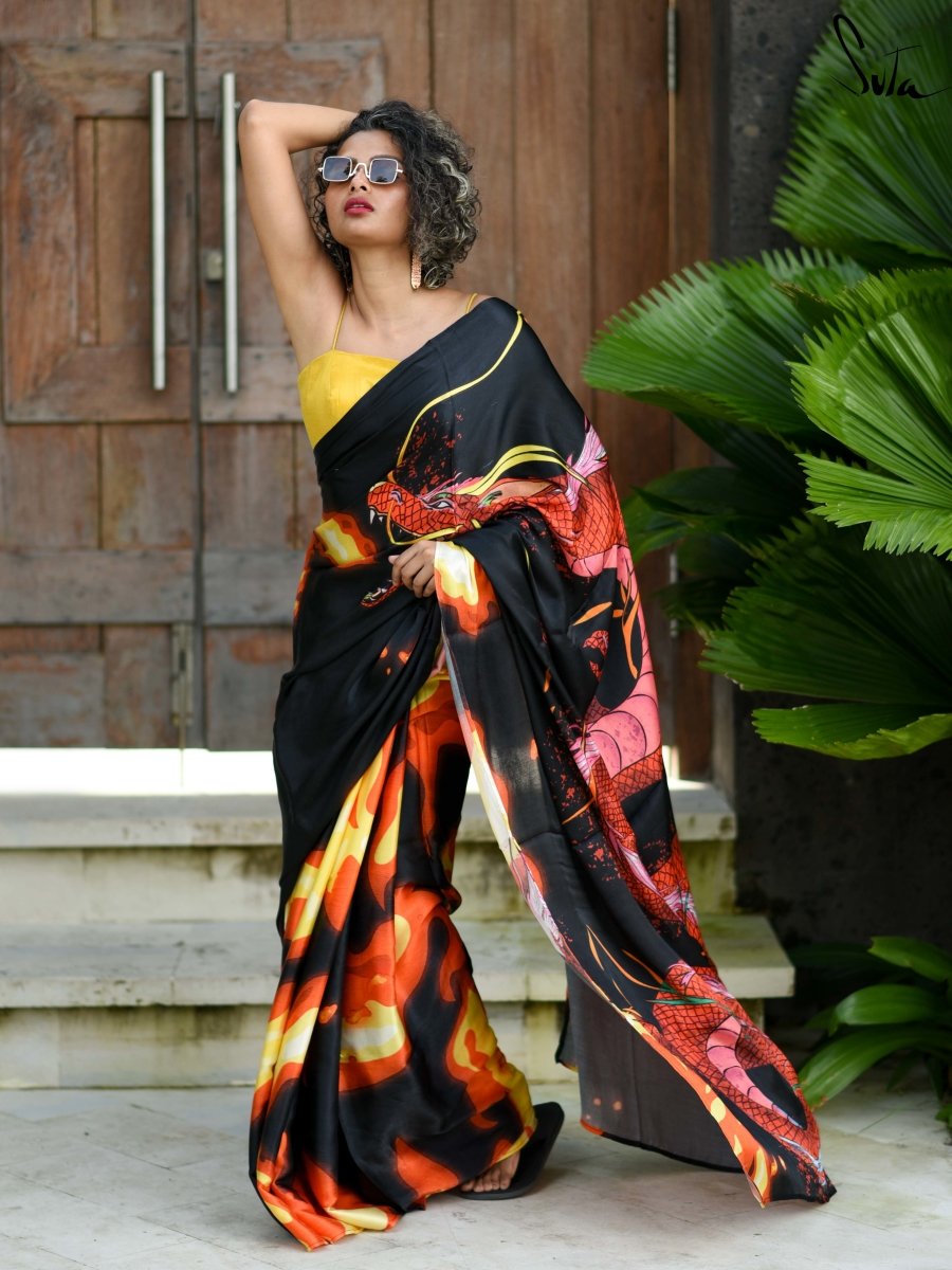Women's Black Modal Viscose Saree