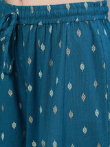 Women's Teal Blue Embroidered Kurta with Sharara Dupatta