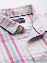 Men's Regular Fit Checkered Full Sleeves Cutaway Collar Casual Shirt