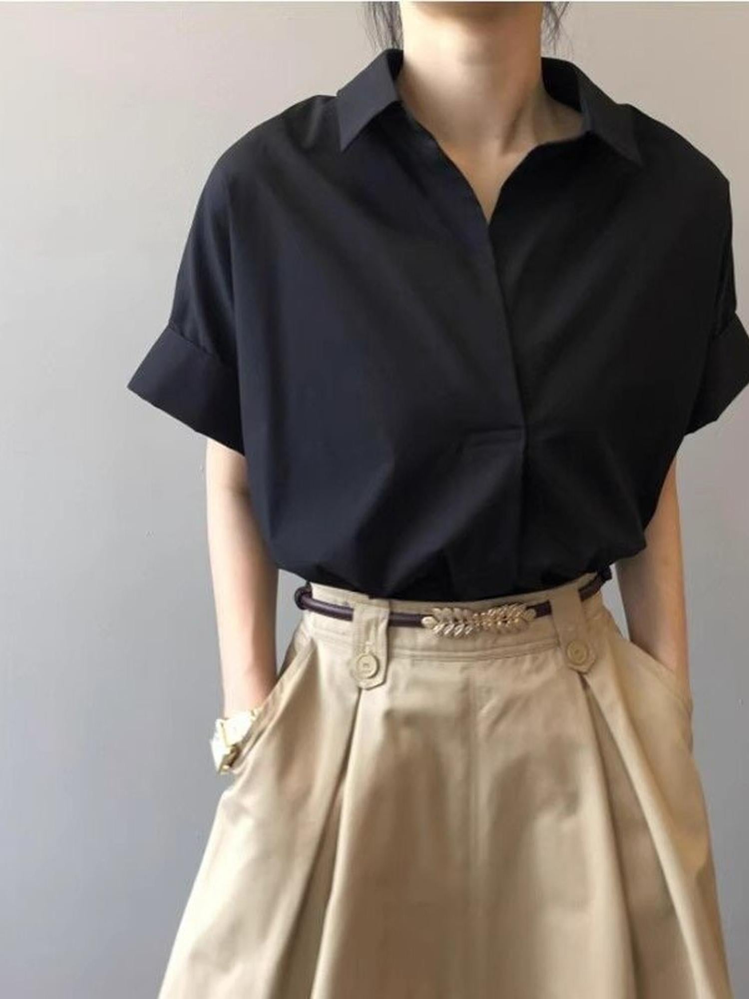 Women's Black Casual Solid Half Sleeves Shirt
