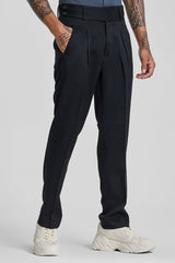 Men's Black Formal Regular Fit Solid Trousers
