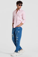Men's Pink Casual Slim Fit Checkered Full Sleeves Shirt