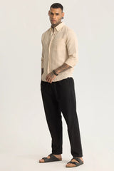 Men's Beige Casual Slim Fit Solid Full Sleeves Shirt