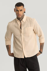 Men's Beige Casual Slim Fit Solid Full Sleeves Shirt