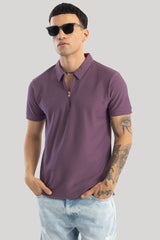 Men's Purple Casual Slim Fit Printed Half Sleeves Polo Tshirt