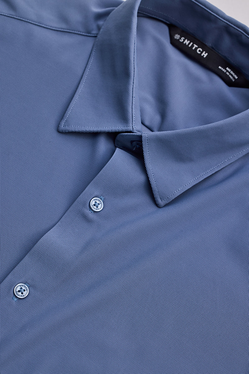 Men's Blue Casual Slim Fit Solid Full Sleeves Shirt