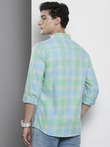 Men's Regular Fit Checkered Full Sleeves Cutaway Collar Casual Shirt