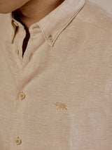 Men's Beige Casual Regular Fit Solid Full Sleeves Shirt