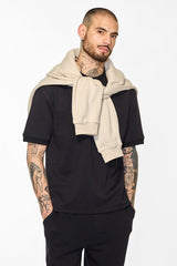 Men's Black Casual Oversized Fit Solid Half Sleeves Tshirt