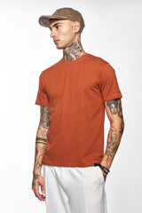 Men's Rust Casual Slim Fit Solid Half Sleeves Tshirt