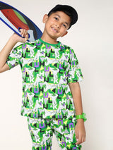 Boys Multicolor Casual Printed Regular Fit Half Sleeves Co-ord Set