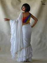 Women's White Mul Modal Saree