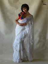 Women's White Mul Modal Saree