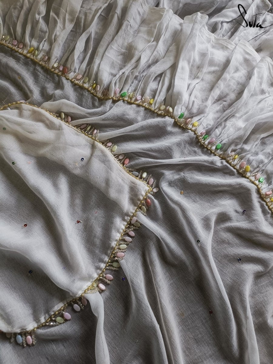 Women's White Mul Modal Saree