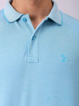 Men's Blue Casual Self-Design Half Sleeves Tshirt