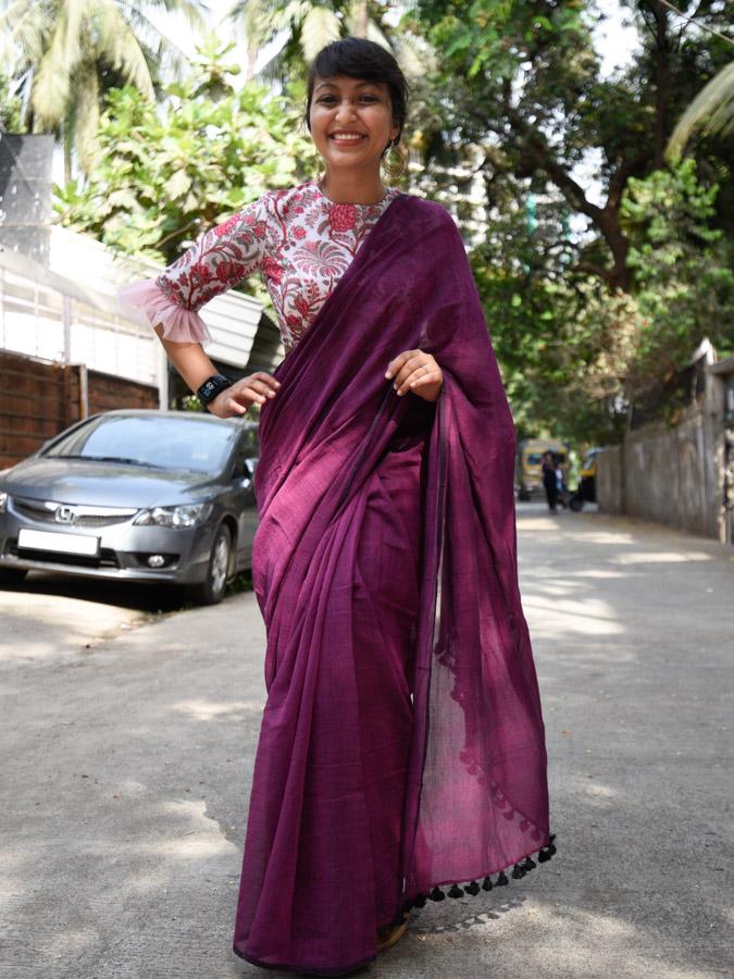 Women's Purple Mul Cotton Saree